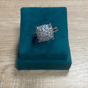 Silver-Tone White Pave Cluster Ring - Elegant Women's Jewelry